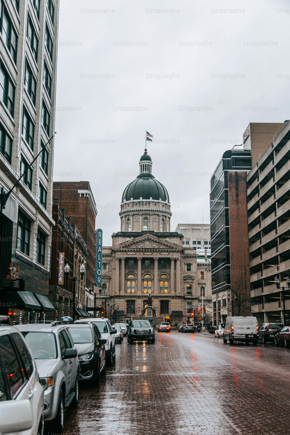 Outdoor shots of Indianapolis in the winter.