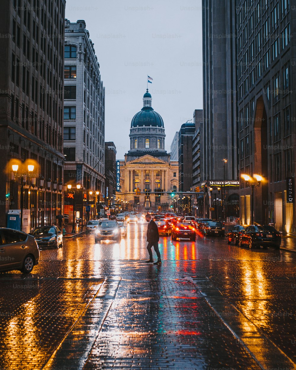 Outdoor shots of Indianapolis in the winter.