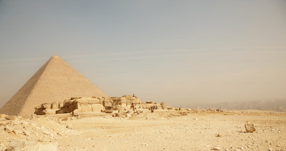 Egyptian pyramids on an arid landscape