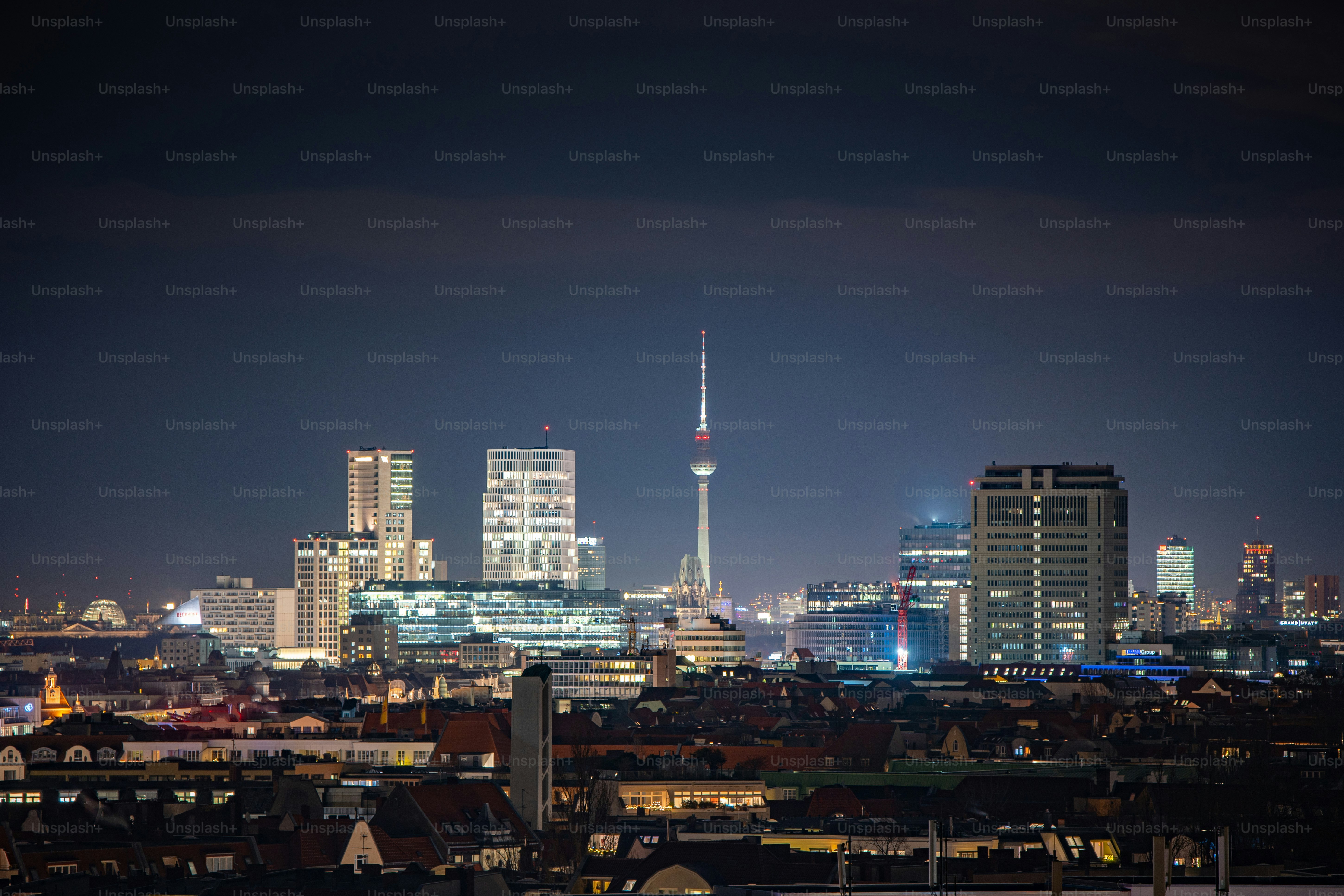 Nightime, outdoor, skyscrapers, Charlottenburg, Berlin, Germany