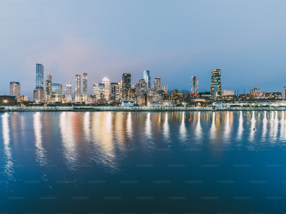 Canary Wharf skyline at dusk. London. UK