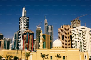 a group of tall buildings in a city