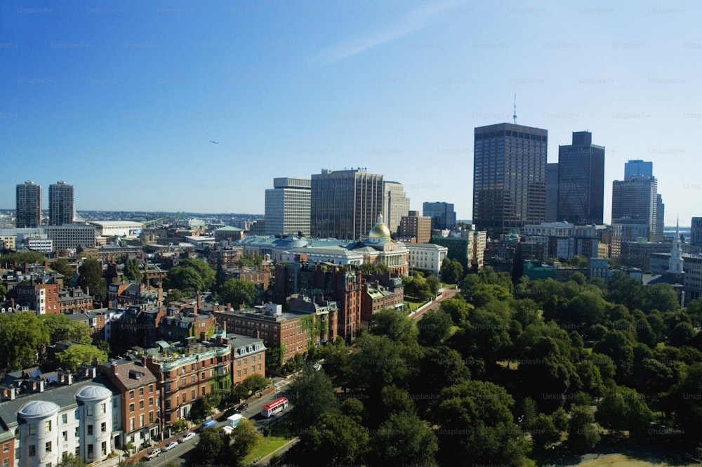 a view of a city with tall buildings