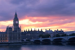 a view of the big ben clock tower from across the river