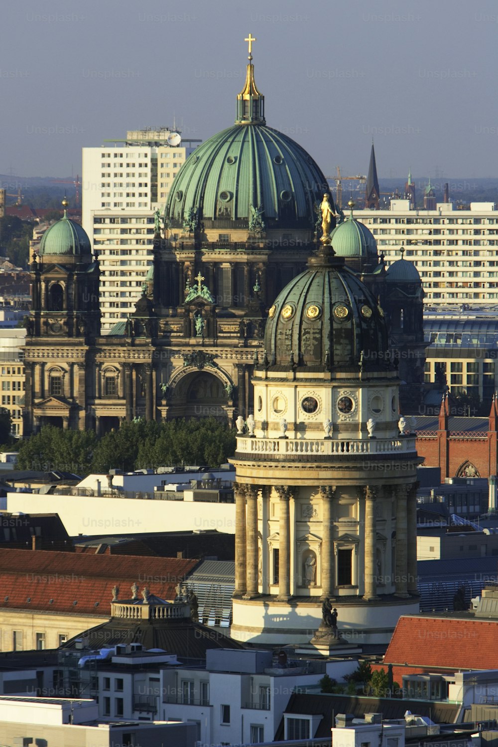 Deutscher Dom at Gendarmenmarkt (foreground) and Berliner Dom Cathedral