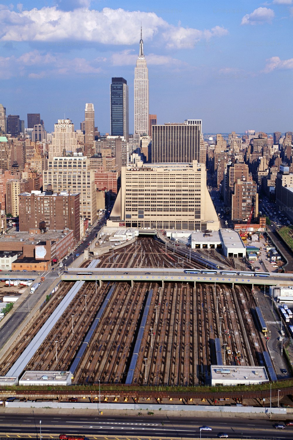 a train yard in the middle of a city