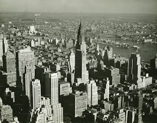 a black and white photo of a large city