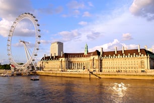 a large building with a large ferris wheel in front of it