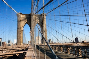 a view of the brooklyn bridge from the top of the bridge