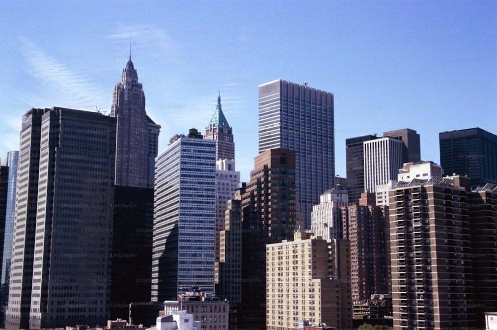 a view of a city with tall buildings