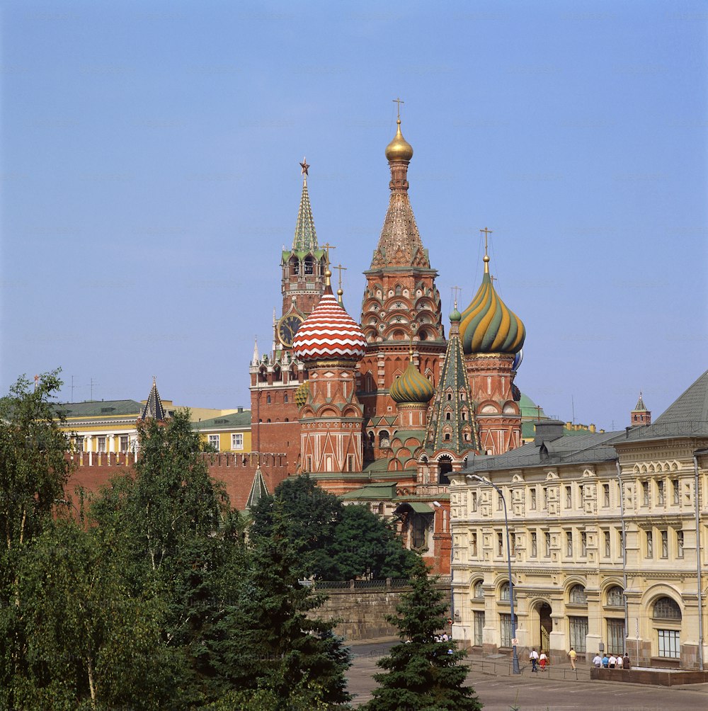 a large building with many spires on top of it