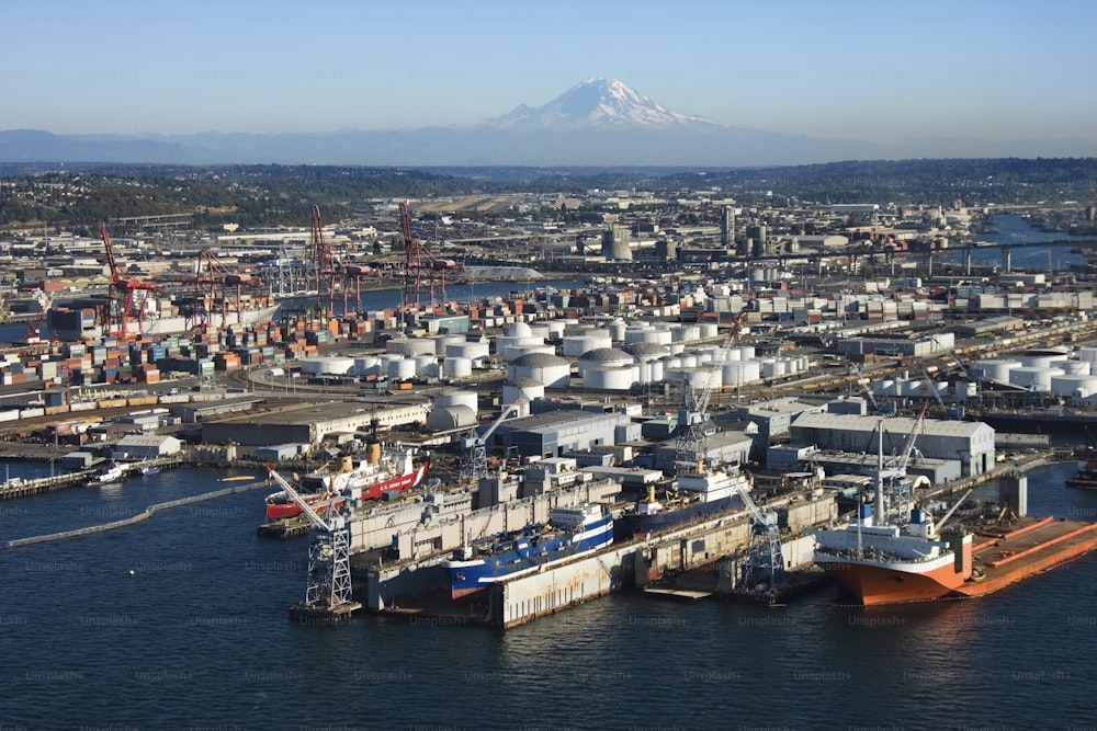 a large boat docked in a large body of water