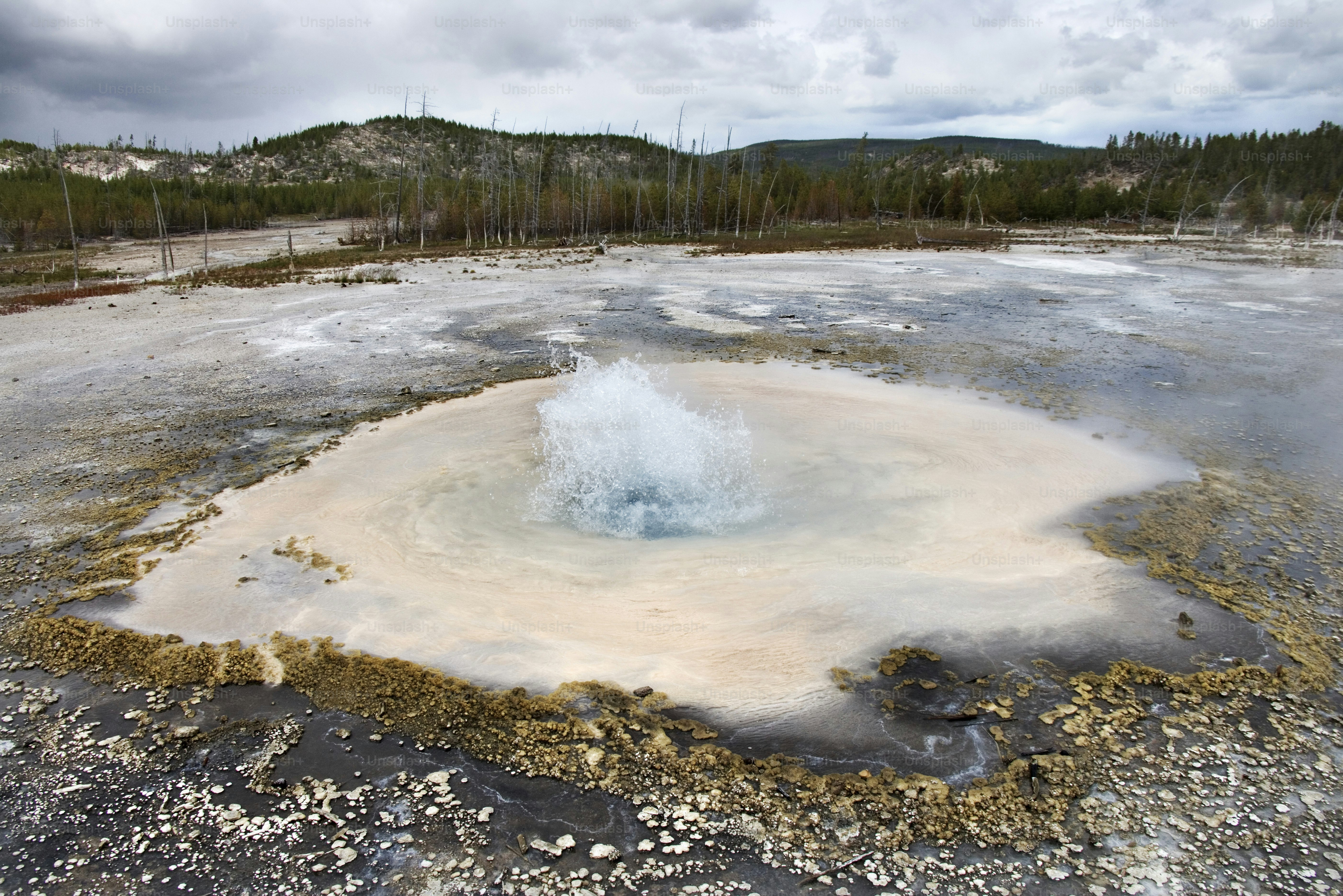 a blue and white substance is in the middle of a pool of water