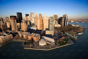 an aerial view of a large city with tall buildings