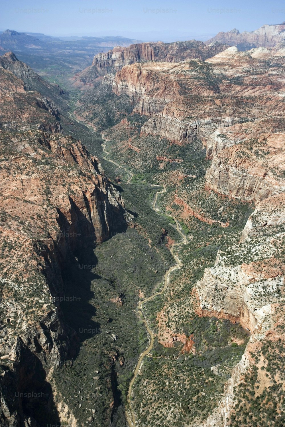 an aerial view of a canyon in the mountains