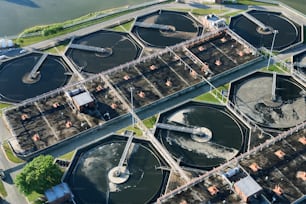 an aerial view of a water treatment facility
