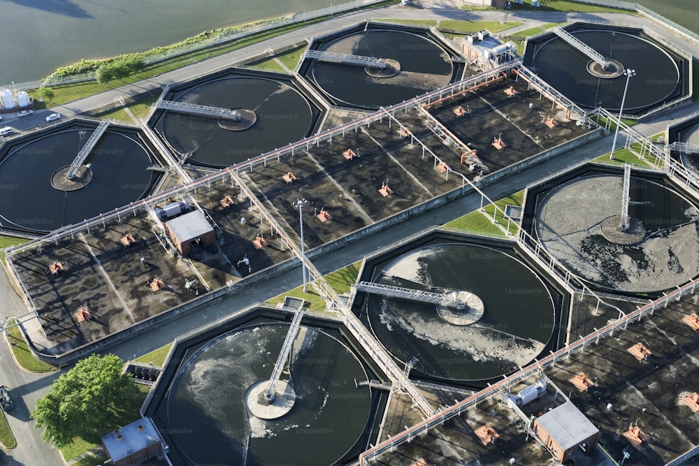 an aerial view of a water treatment facility