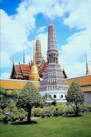 a large building with many spires on top of it