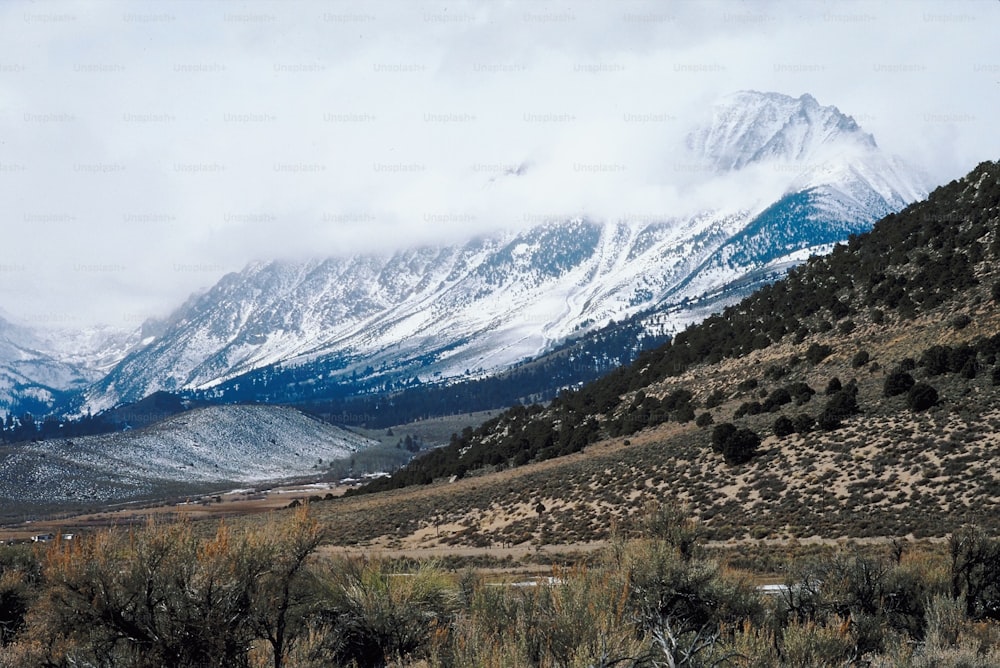 a mountain range with snow on the top of it