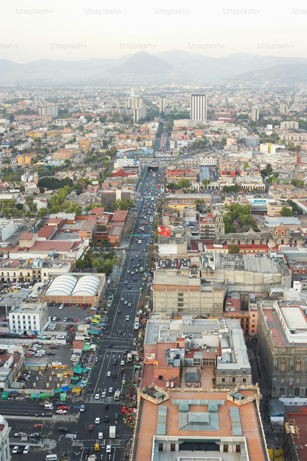 an aerial view of a city with lots of traffic