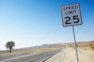 a speed limit sign sitting on the side of a road