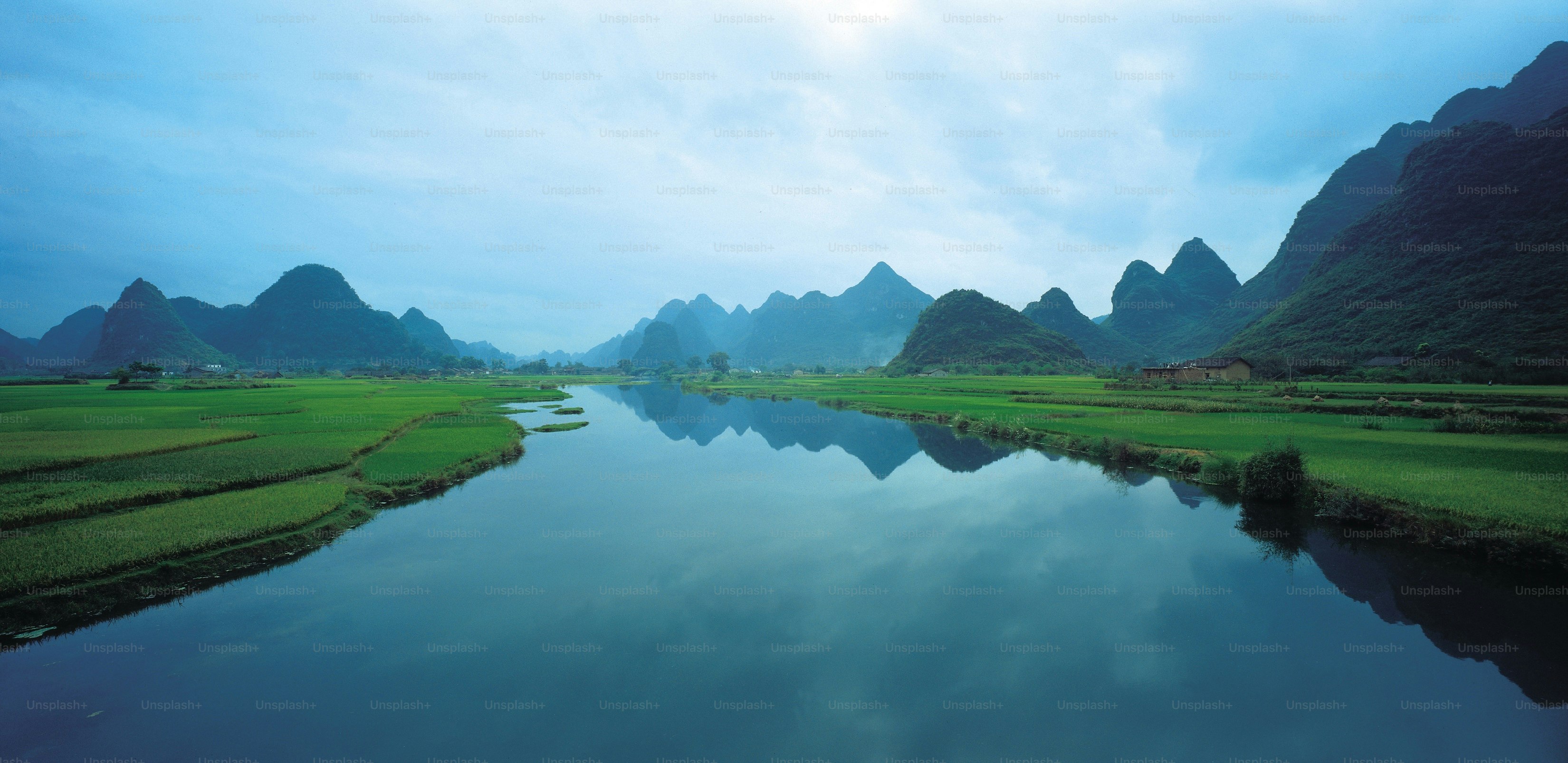a large body of water surrounded by mountains