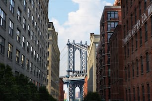 a view of a bridge from a street in a city