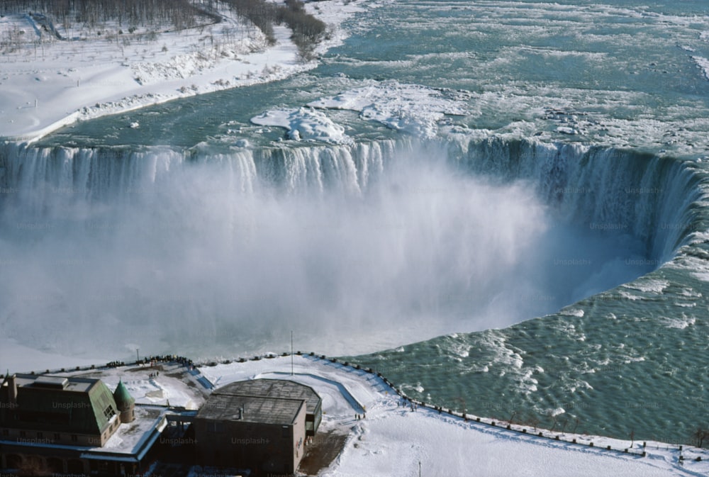 a view of the niagara falls in winter