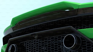 Un primo piano della parte anteriore di un'auto sportiva verde