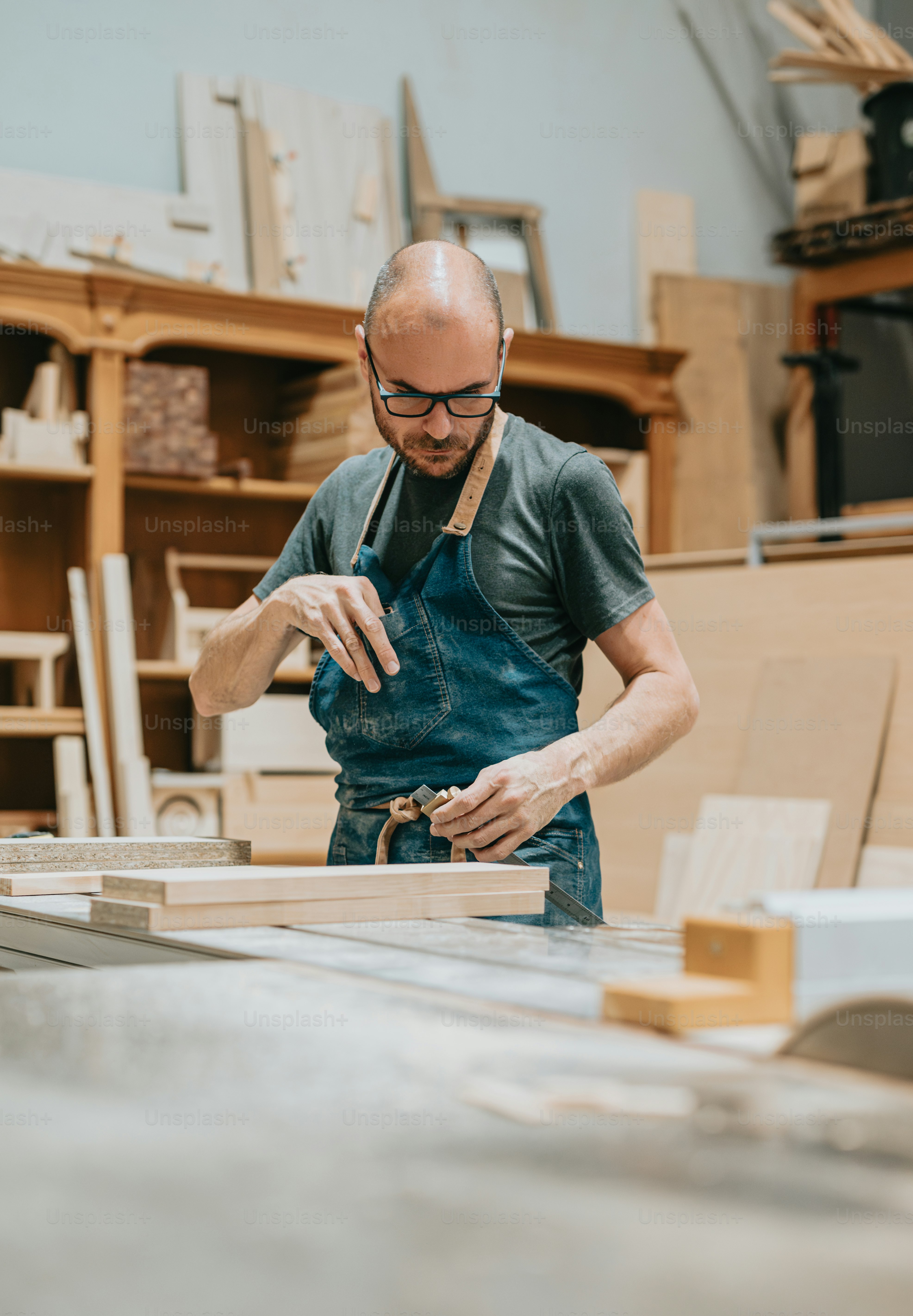 Un hombre trabajando en un pedazo de madera