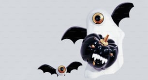 Una decoración de Halloween en blanco y negro con murciélagos