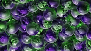 a large amount of purple and green balls