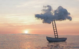 a boat floating on top of a body of water