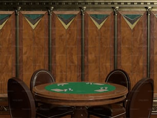 une table en bois avec quatre chaises autour