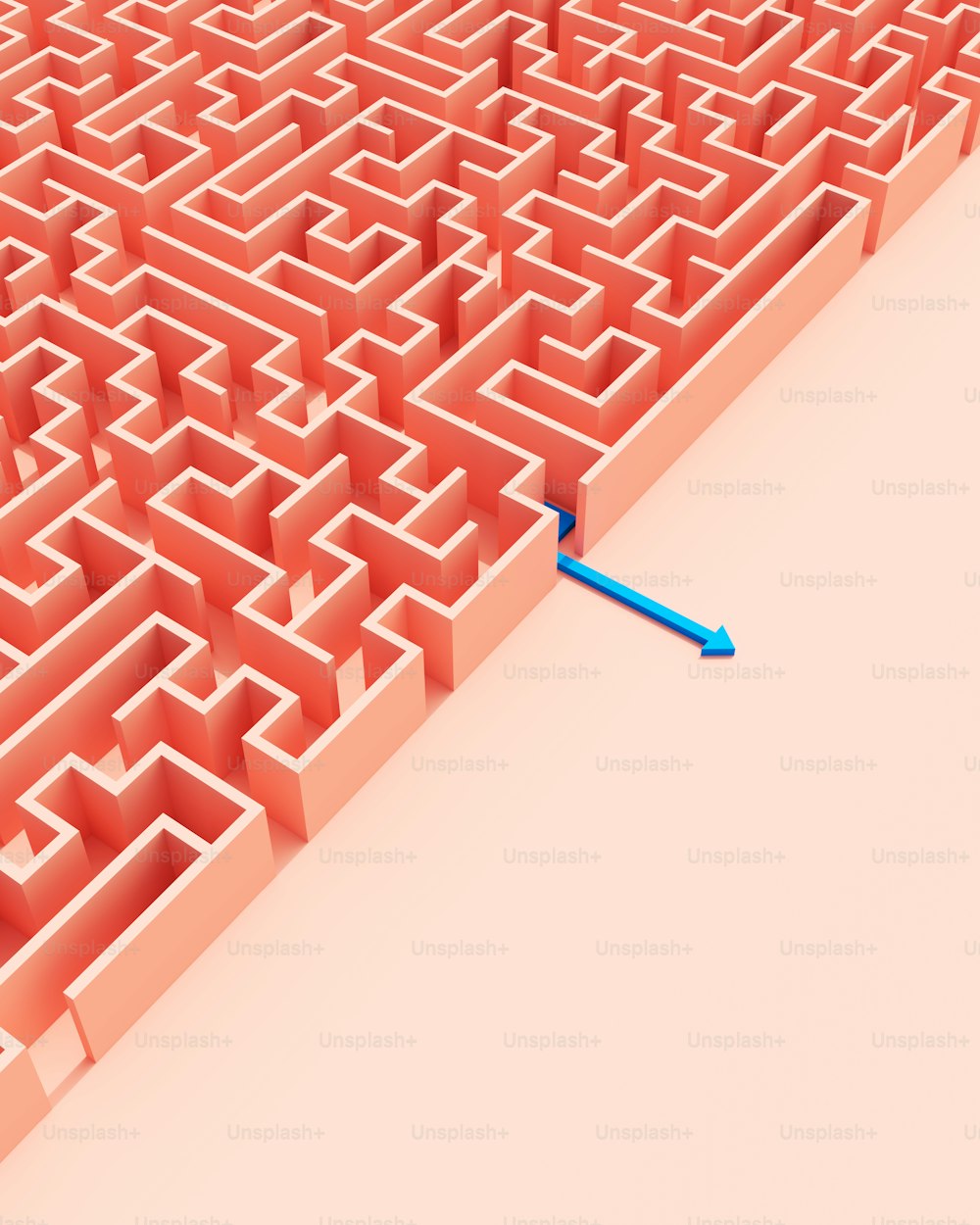 a blue arrow is in the middle of a maze
