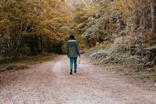 Una persona caminando por un camino de tierra en el bosque