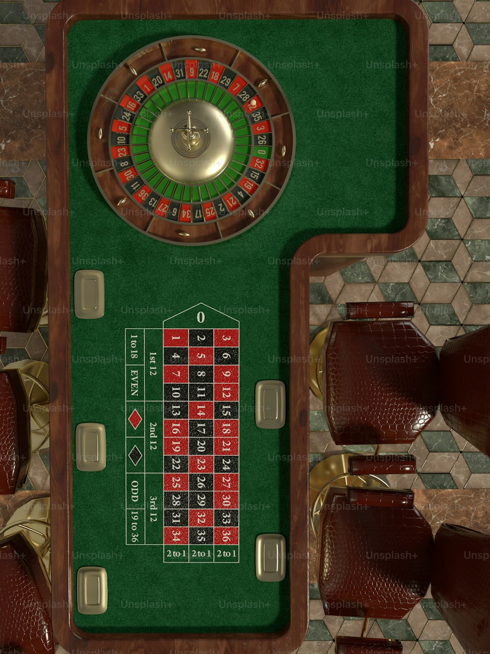 a casino table with a green table top