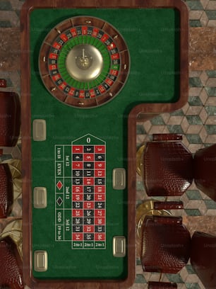 a casino table with a green table top