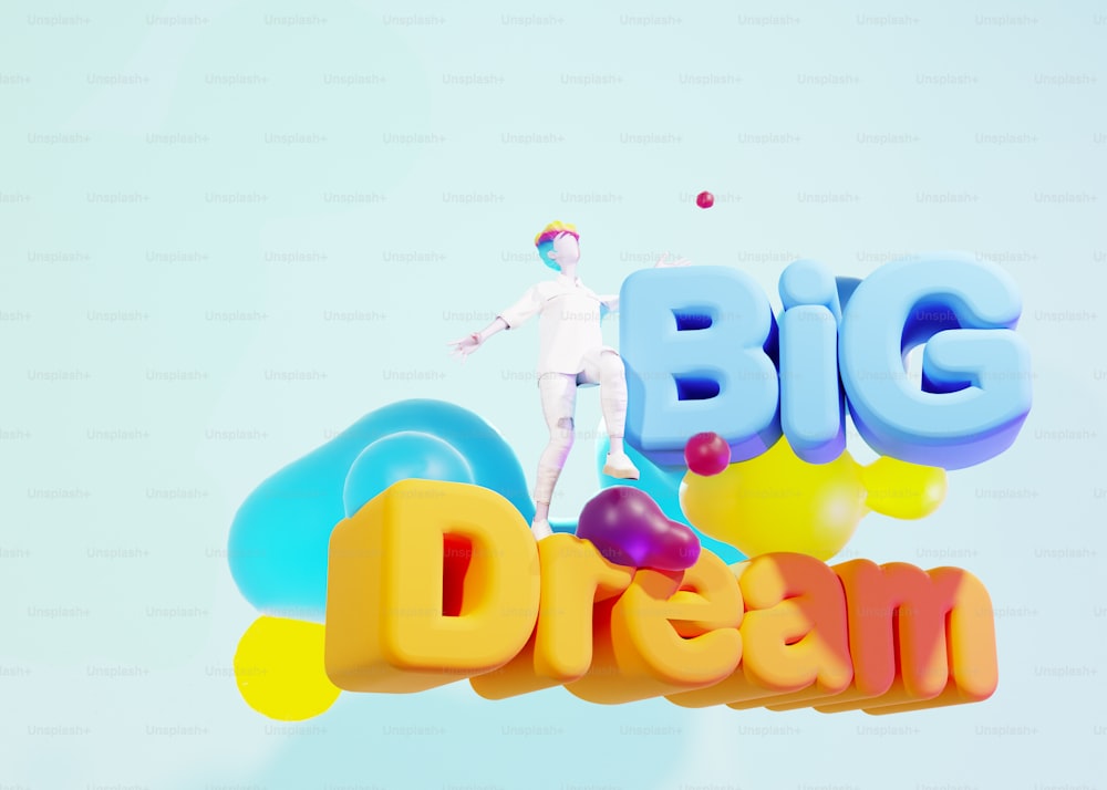a man standing on top of a sign that says big dream