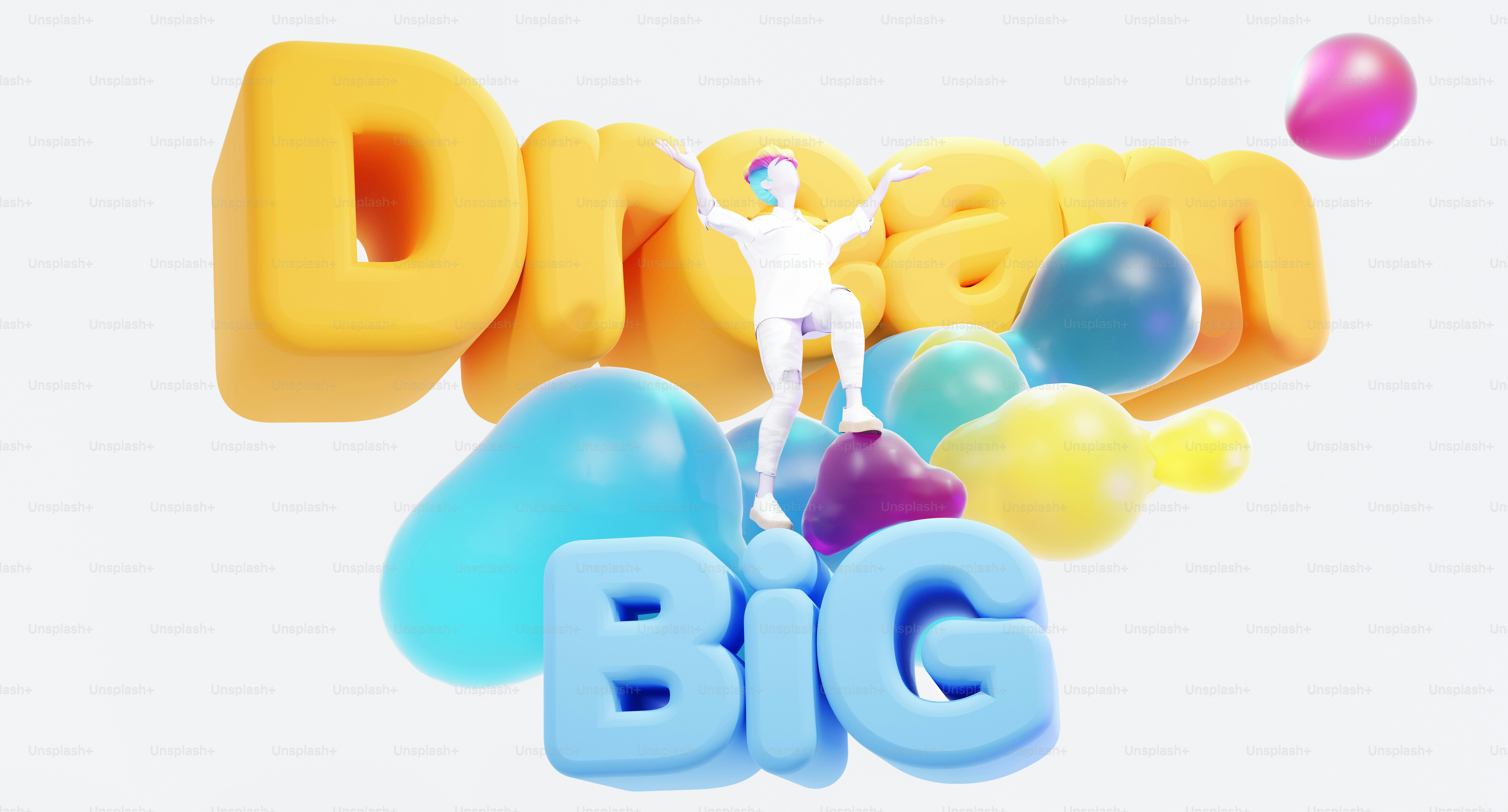 a joyful collection of creative 3D illustration on positive thinking and dreaming big