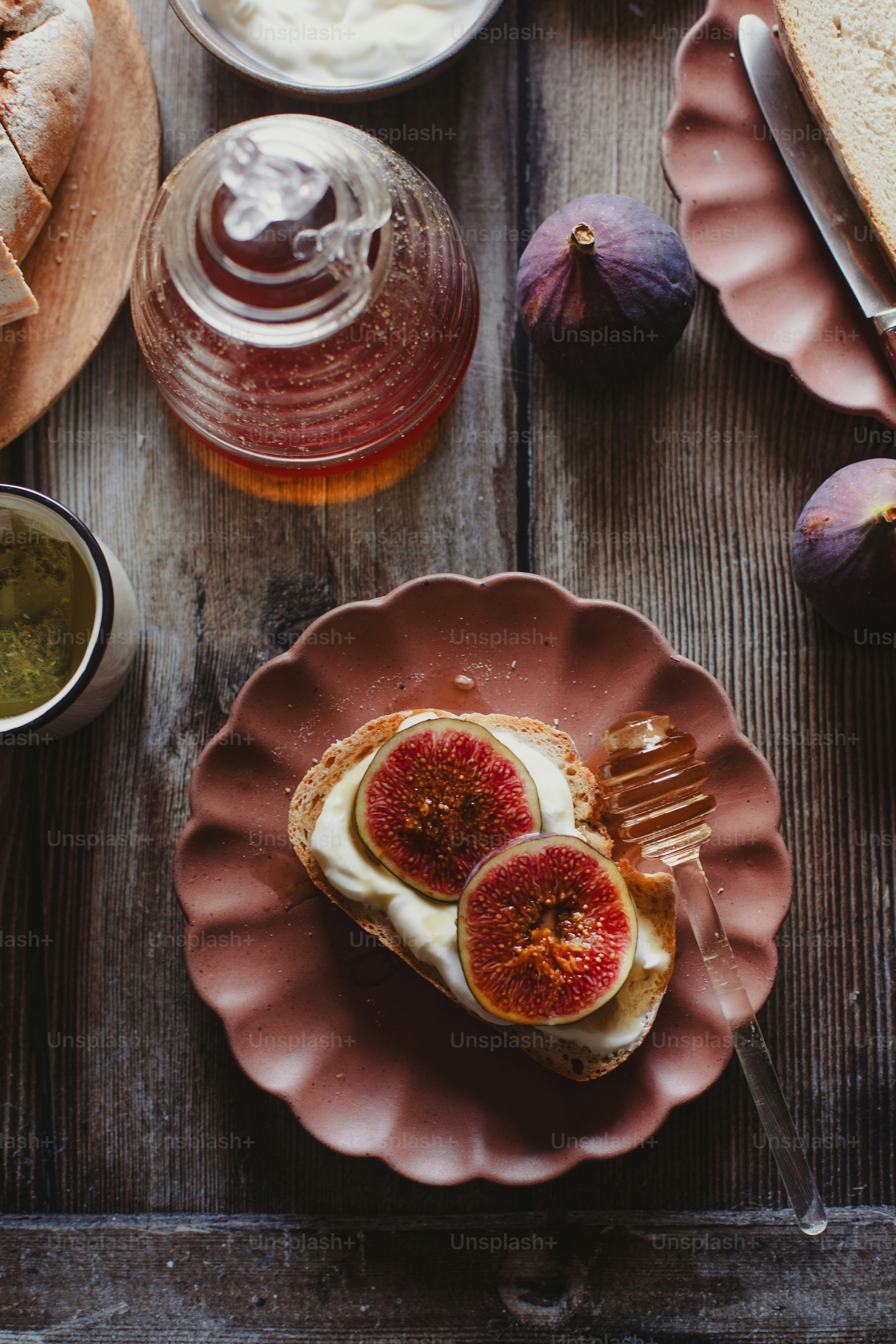 a plate of food on a wooden table