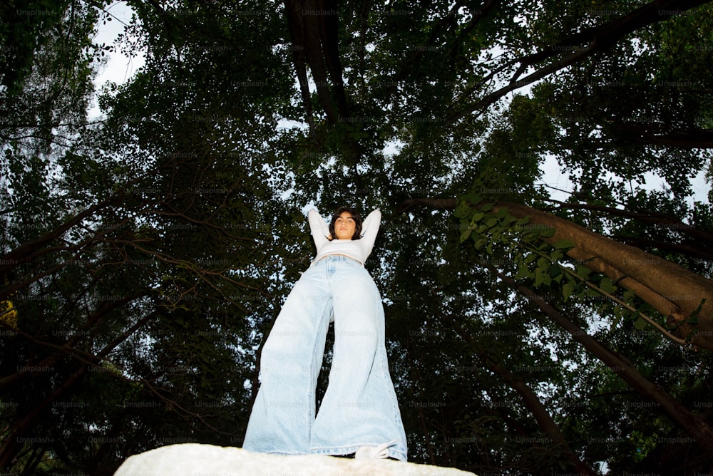 a person standing in the middle of a forest