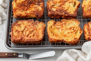 a bunch of food that is on a rack