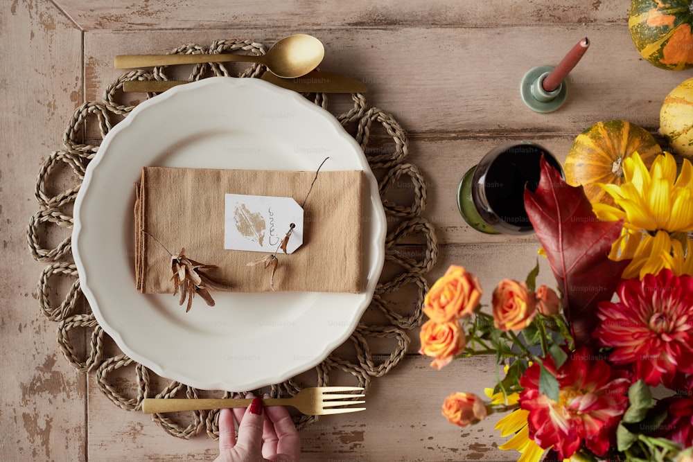 a place setting with a place setting for two