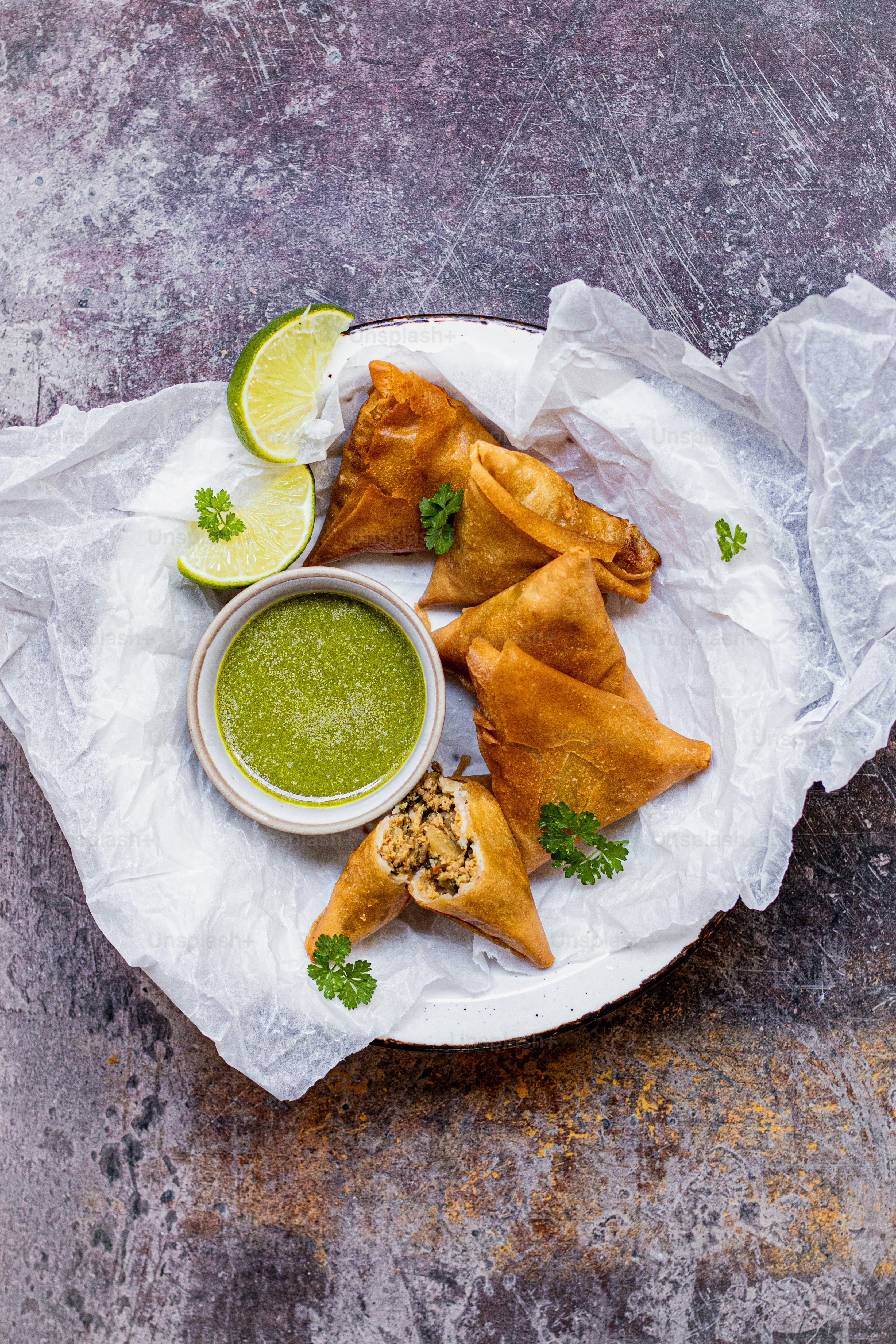a plate of food with some dipping sauce