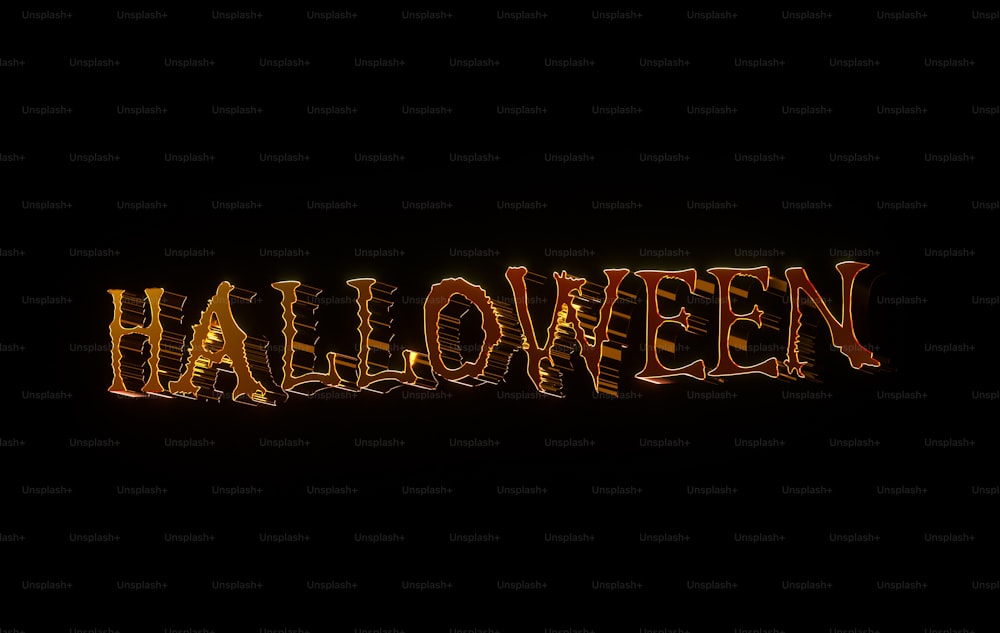 the word halloween spelled out of fire in the dark