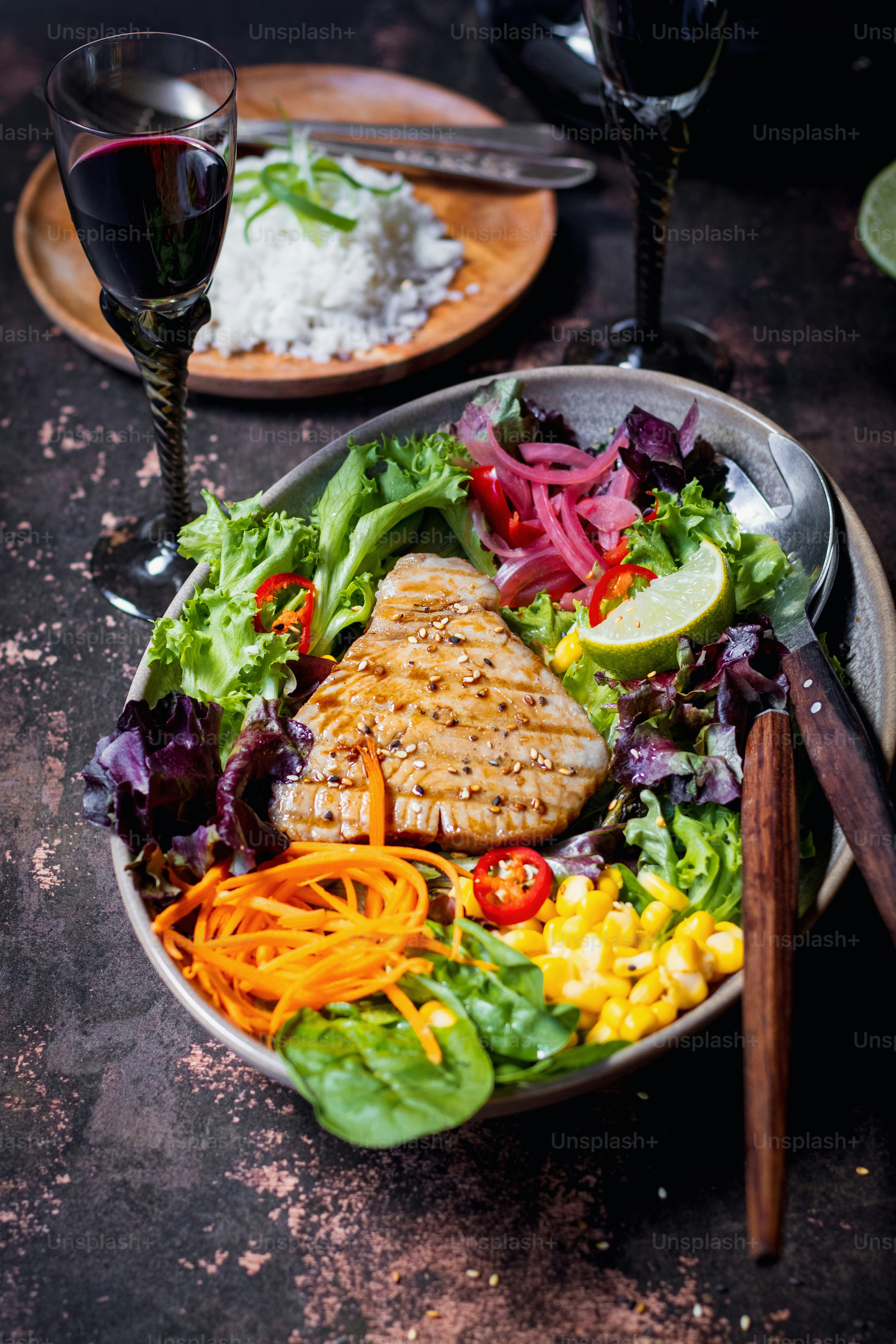 a plate of food with meat and vegetables