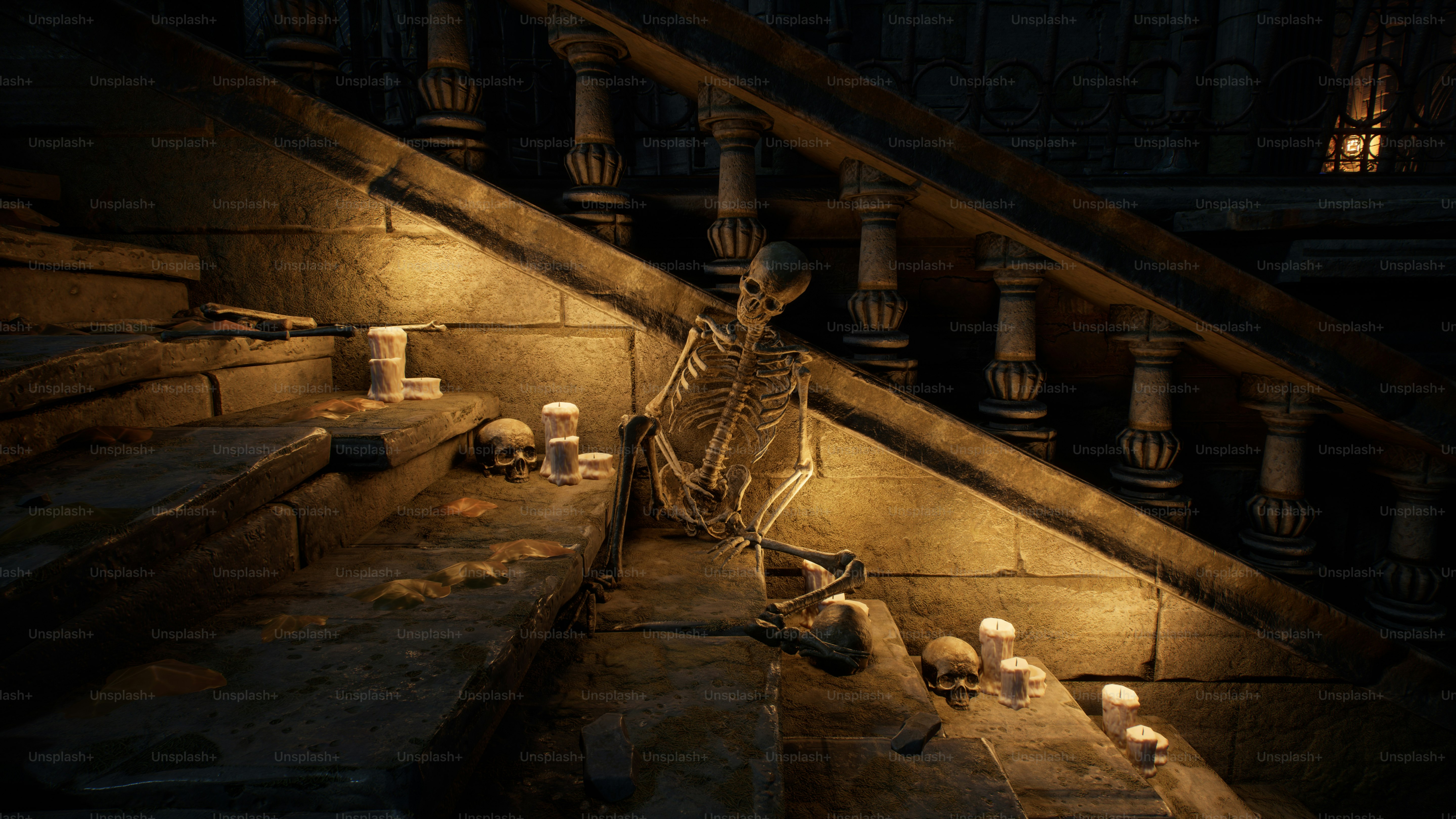 a bunch of candles that are on some steps