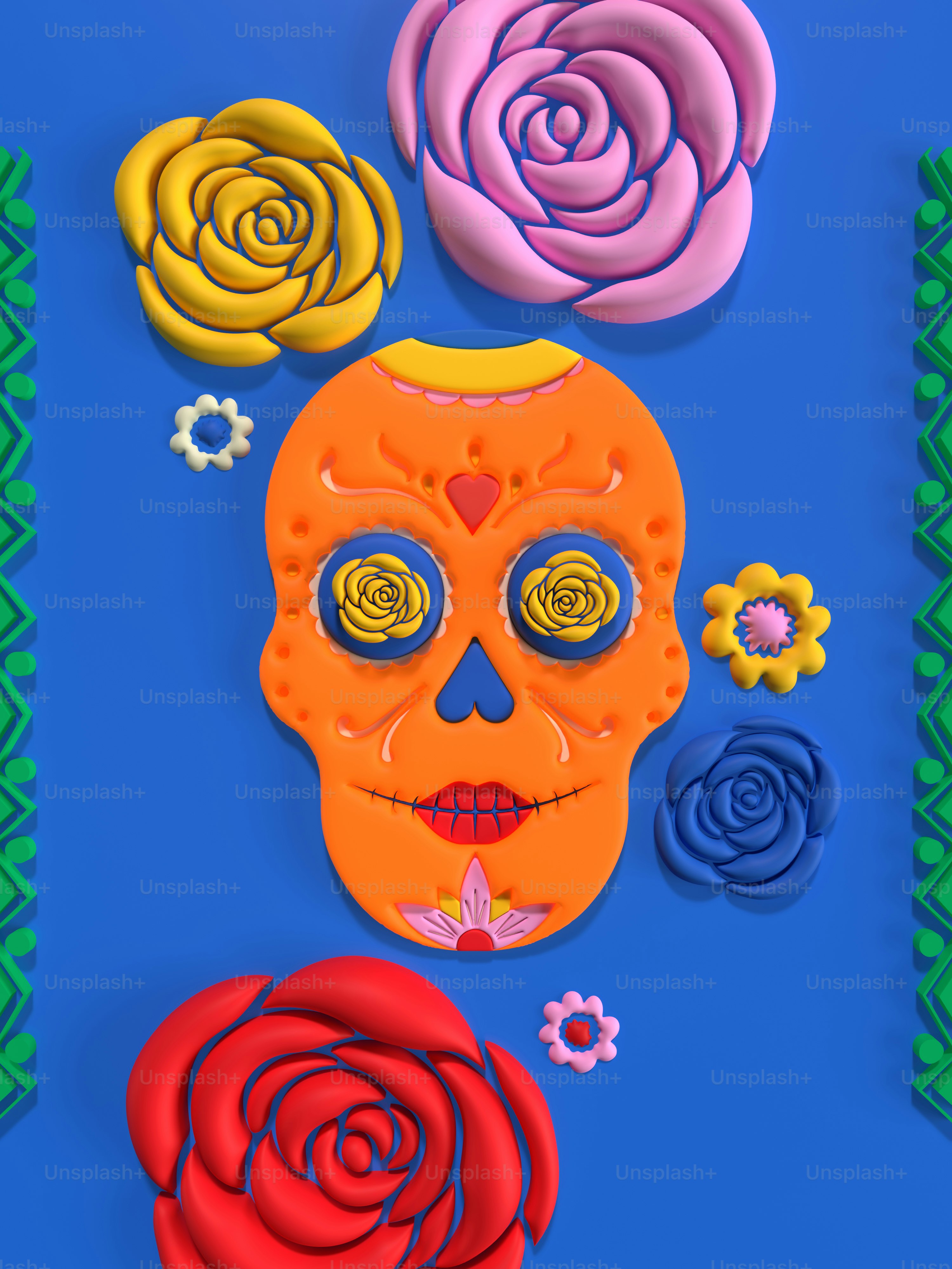 a paper cut out of a skull and flowers