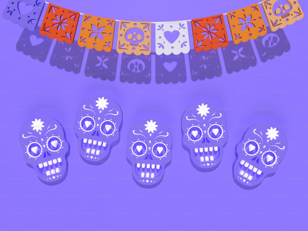 a group of sugar skulls sitting next to each other